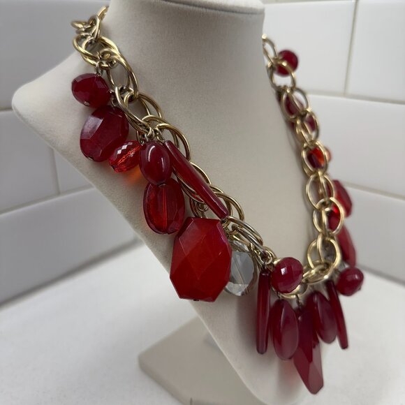 Chunky Red Acrylic and AB Bead Necklace - Picture 5 of 9